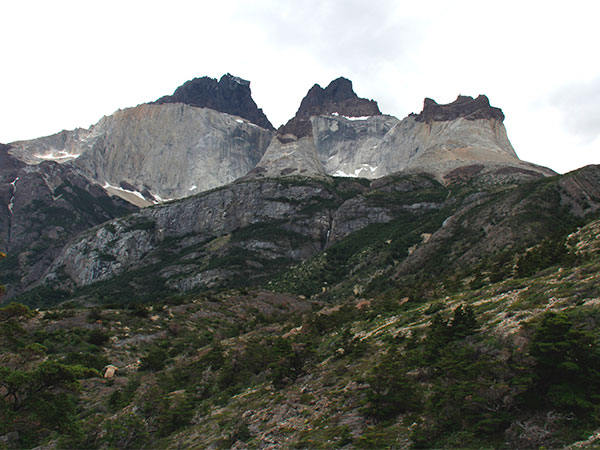 Los Cuernos vistos da trilha um pouco antes de chegar ao refúgio - Circuito W, Torres del Paine, Chile - Foto: Amandina Morbeck.