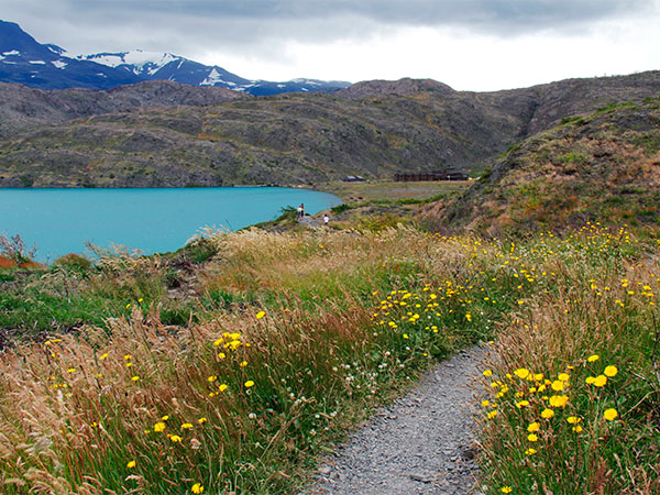 Lago Pehoé e o Refúgio Paine Grande a distância - Circuito W, Torres del Paine, Chile - Foto: Amandina Morbeck.