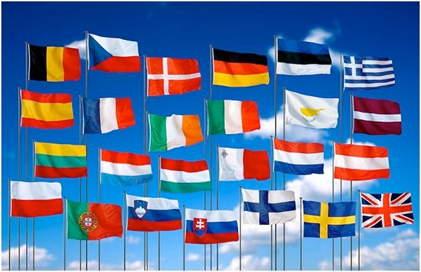 Tratado de Schengen - Bandeiras dos países que assinaram o tratado.